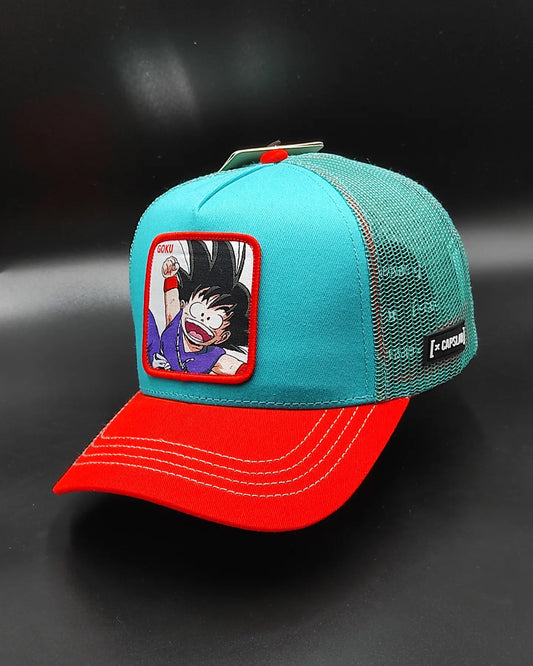 CAPSLAB Dragon Ball Goku teal/red trucker snapback hat