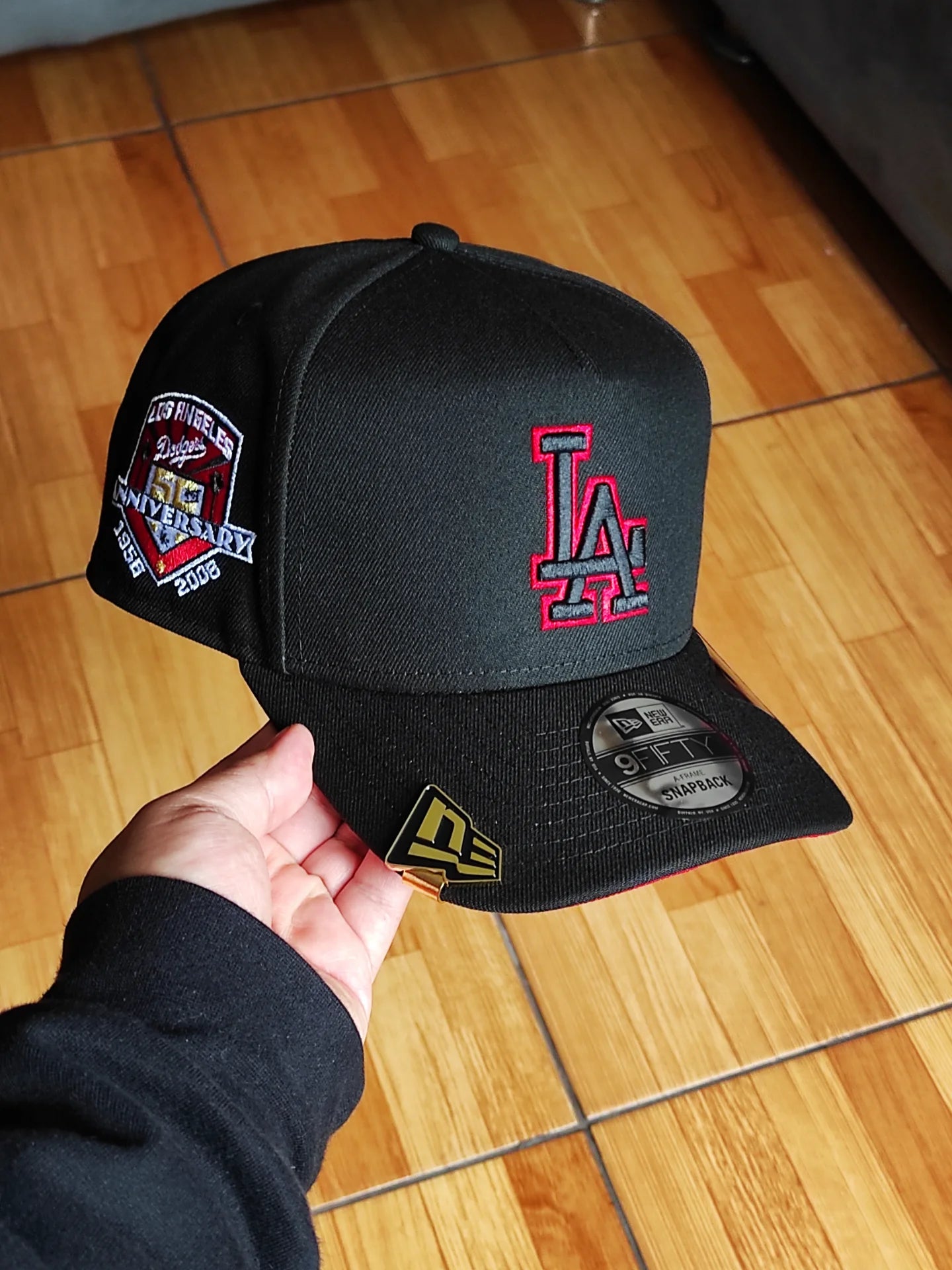 New Era Los Angeles Dodgers 50th Anniversary Blackout Red Prime Edition 9Fifty A Frame Snapback