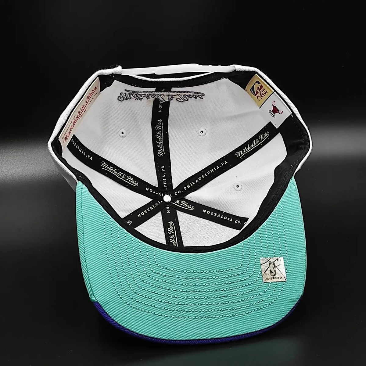 Gorra Snapback AIR JORDAN DAY 5 de Mitchell & Ness exclusiva de los Chicago Bulls - Púrpura/Verde azulado