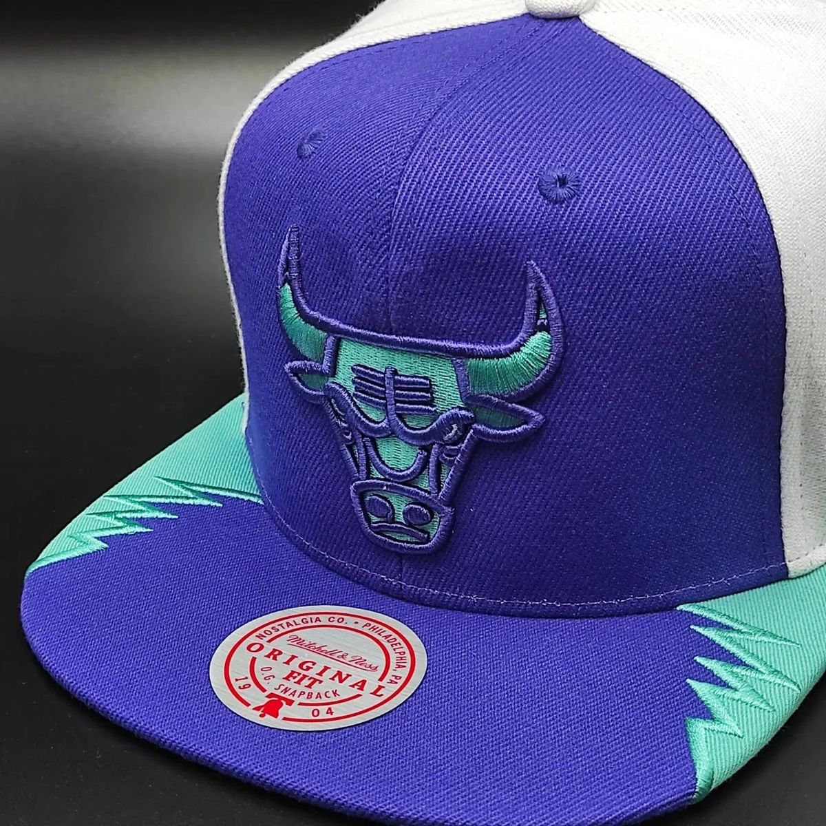 Gorra Snapback AIR JORDAN DAY 5 de Mitchell & Ness exclusiva de los Chicago Bulls - Púrpura/Verde azulado