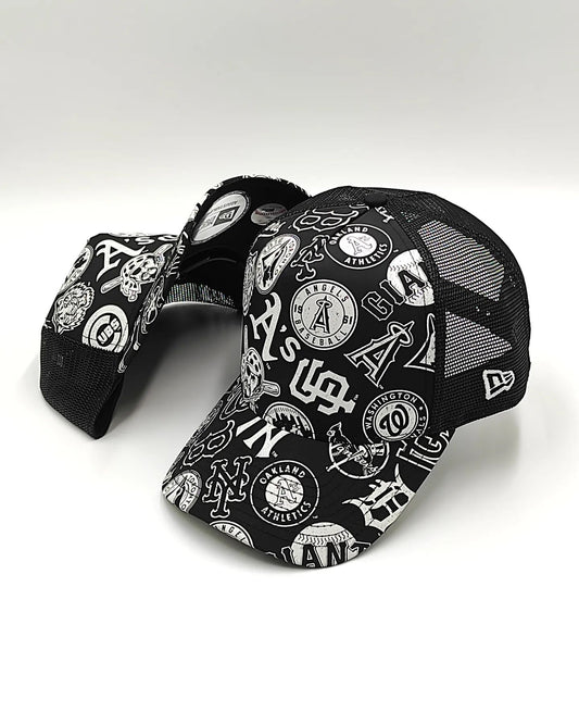 New Era ALL-OVER MLB trucker Black edition