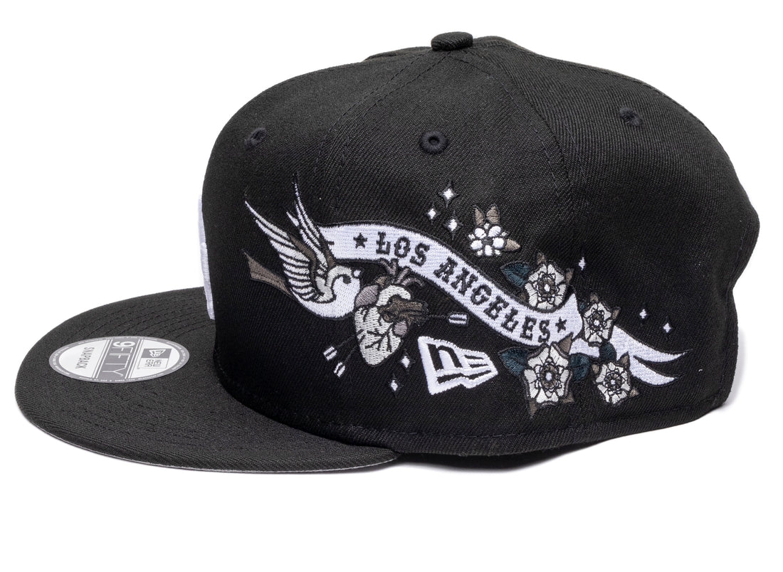 Los Angeles dodgers Gray Bottom City Art Side Patch New Era 9Fifty Snapback - Black