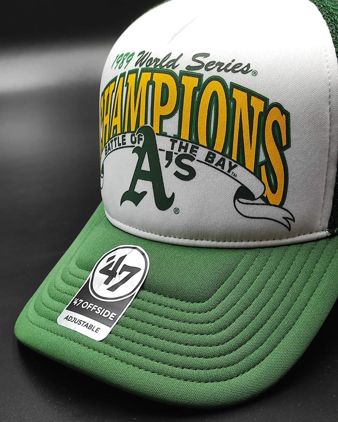 47brand oakland athletics bcptn world series dark green foam champ offside trucker snapback hat