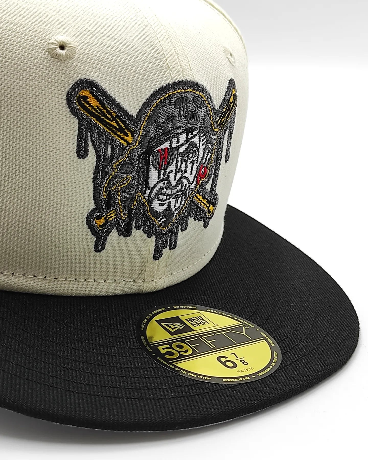 Off White Pittsburgh Pirates Black Visor Gray Bottom Three Rivers Stadium Side Patch New Era 59Fifty Fitted