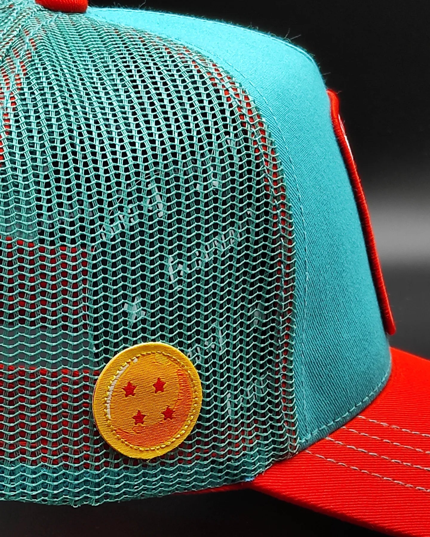 CAPSLAB Dragon Ball Goku teal/red trucker snapback hat