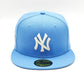 New York Yankees 100 anniversary new era 59fifty fitted - sky blue, white, silver - brilla en la oscuridad