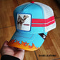 Gorra trucker azul y blanca dromedario Smokin' Somebody Stop Me Supercharged The Farm de Goorin Bros.