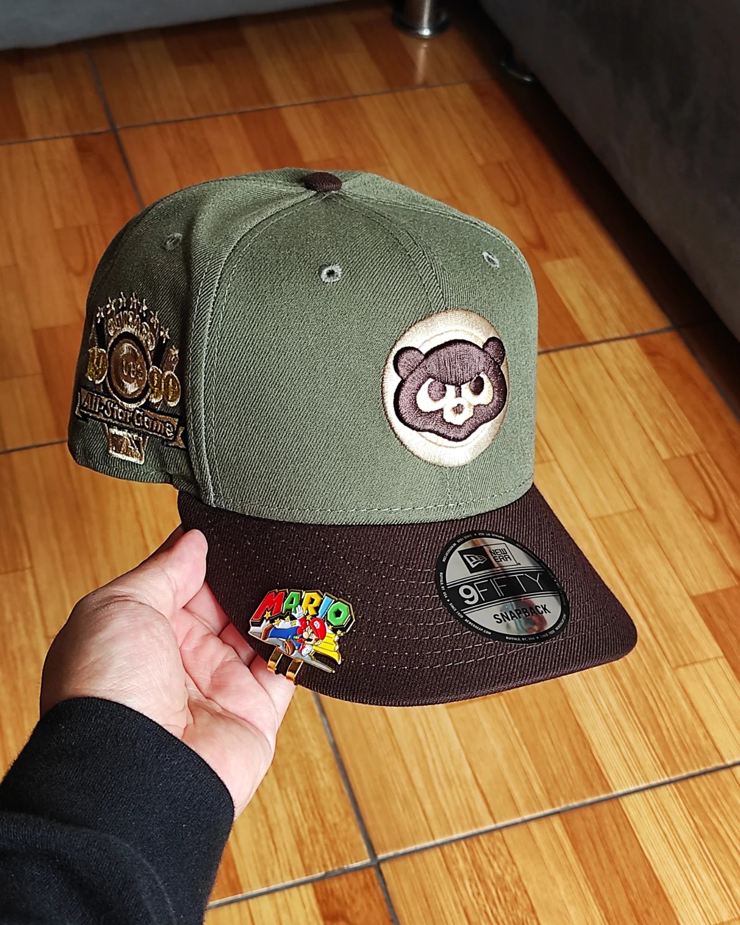 Olive Green Chicago Cubs Brown Visor Snow Gray Bottom 1990 All Star Game Side Patch New Era 9Fifty Snapback