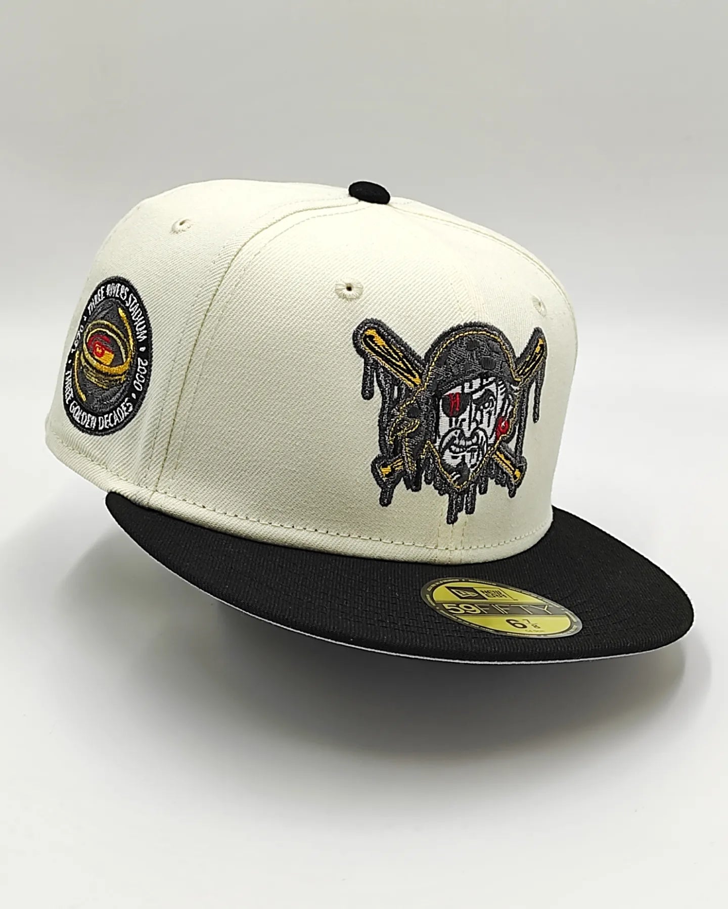 Off White Pittsburgh Pirates Black Visor Gray Bottom Three Rivers Stadium Side Patch New Era 59Fifty Fitted