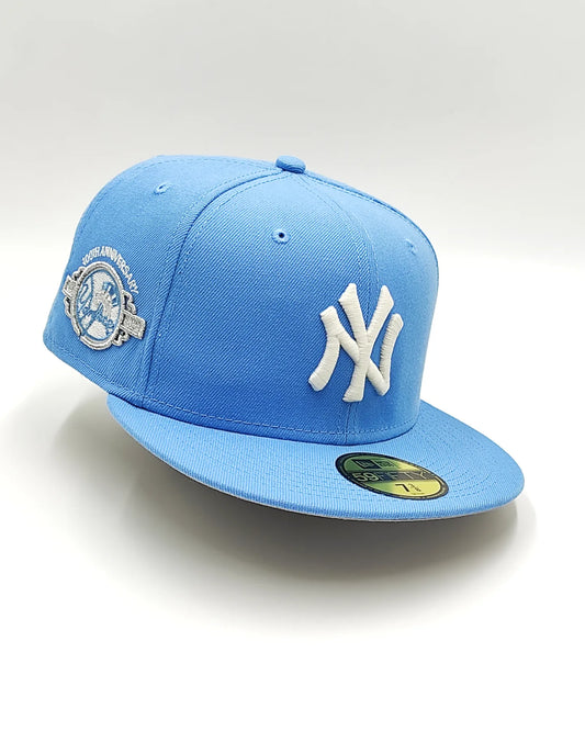 New York Yankees 100 anniversary new era 59fifty fitted - sky blue, white, silver - brilla en la oscuridad