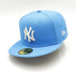 New York Yankees 100 anniversary new era 59fifty fitted - sky blue, white, silver - brilla en la oscuridad