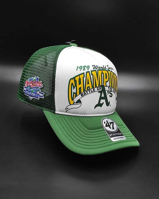 47brand oakland athletics bcptn world series dark green foam champ offside trucker snapback hat