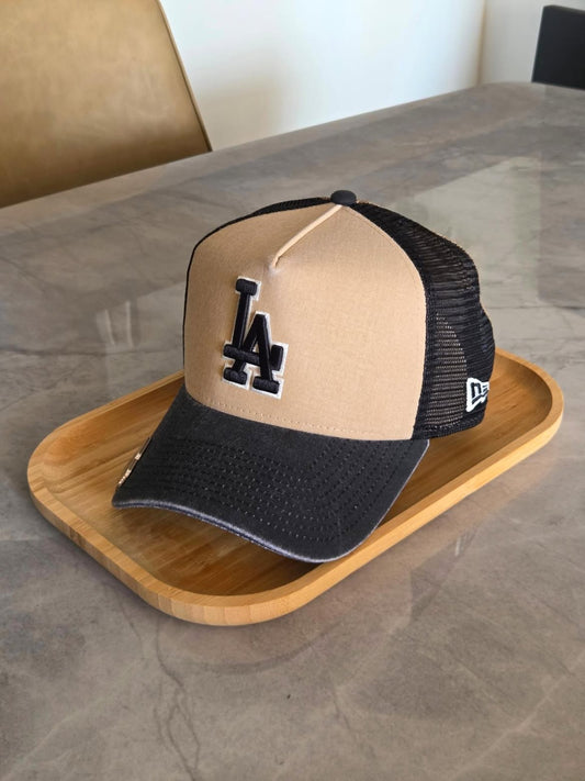 New Era Los Angeles Dodgers 9Forty A-FRAME TRUCKER / Correa de tela bicolor LA Caqui/Negro