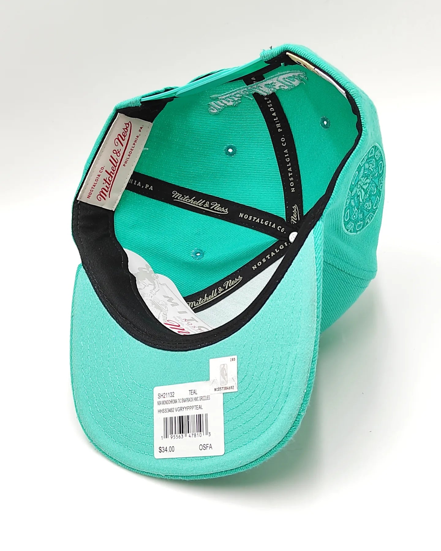 Mitchell & Ness Memphies Grizzlies Monochrome Original Fit Snapback teal