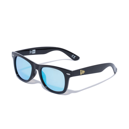 Gafas de sol Wellington, lentes cuadradas, montura negra brillante, lentes de espejo azul New era