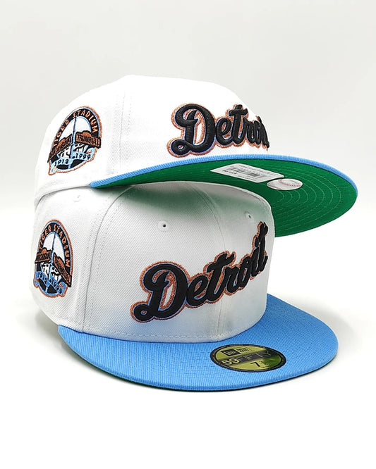 Opening Day Tigers New Era 59FIFTY White & Radiant Blue Hat Green Botton
