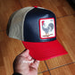 Gorra trucker azul marino y roja gallo Shleather Cock The Farm de Goorin Bros