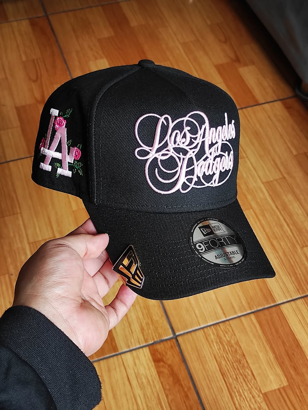 New Era Los Angeles Dodgers Script Black Pink Edition 9Forty A Frame Snapback Hat