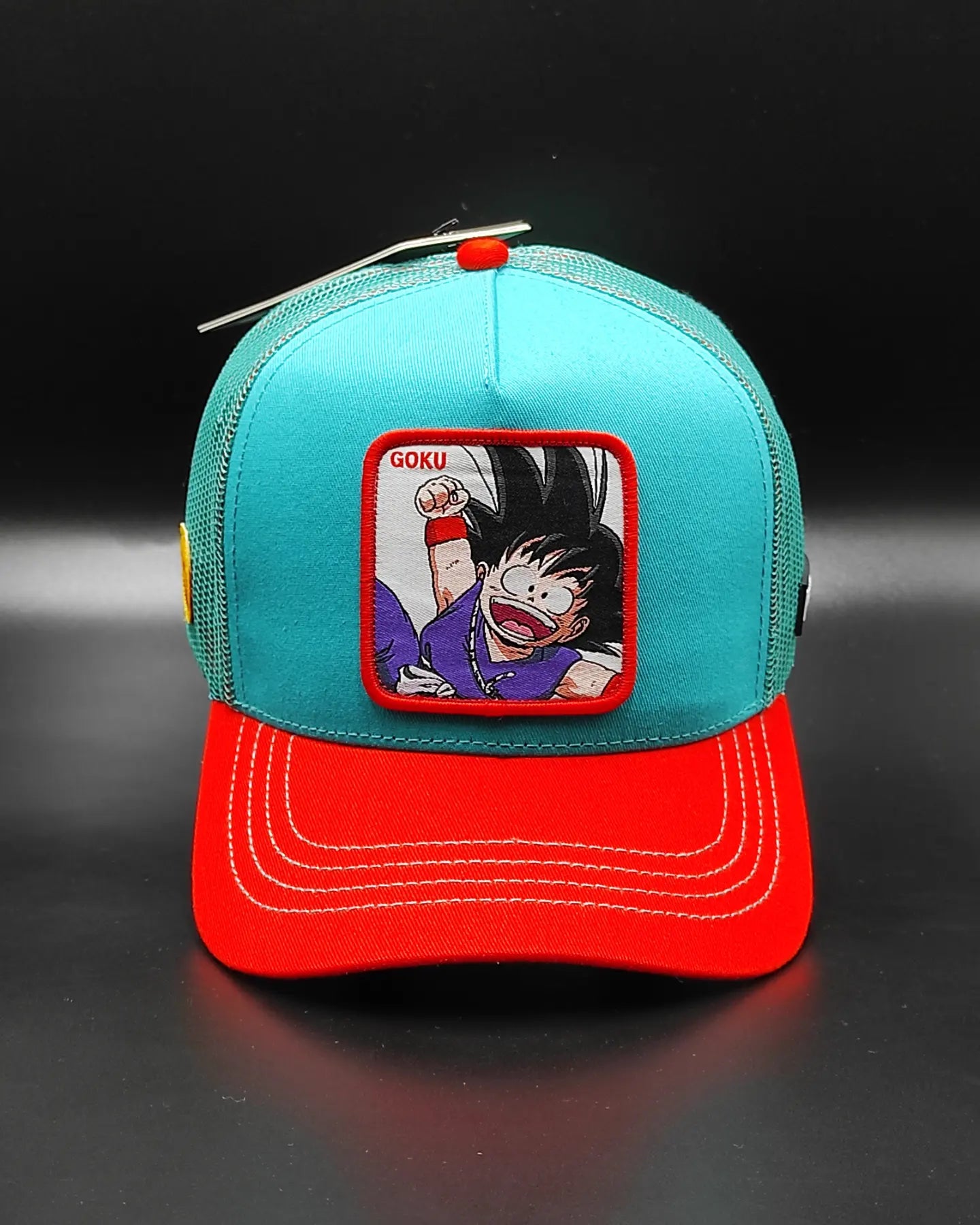 CAPSLAB Dragon Ball Goku teal/red trucker snapback hat