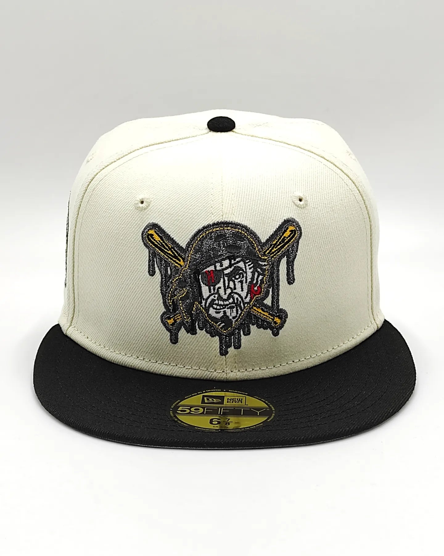 Off White Pittsburgh Pirates Black Visor Gray Bottom Three Rivers Stadium Side Patch New Era 59Fifty Fitted