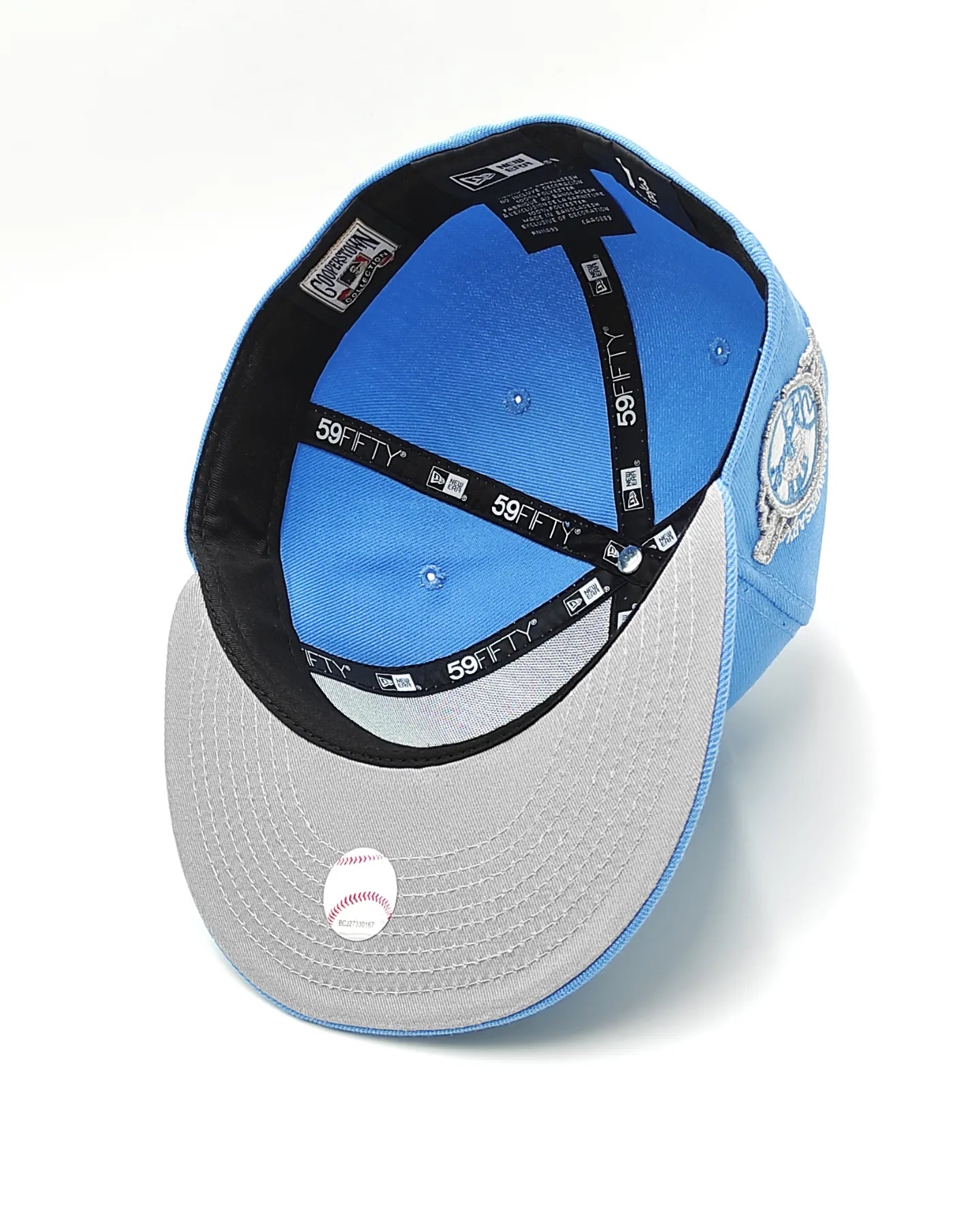 New York Yankees 100 anniversary new era 59fifty fitted - sky blue, white, silver - brilla en la oscuridad