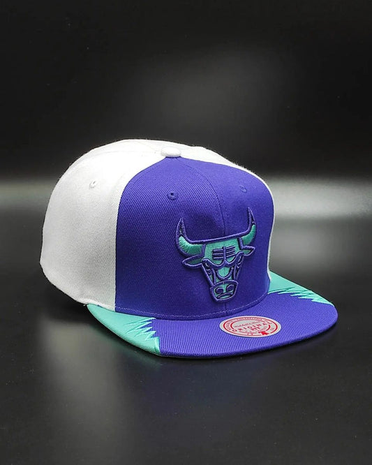 Gorra Snapback AIR JORDAN DAY 5 de Mitchell & Ness exclusiva de los Chicago Bulls - Púrpura/Verde azulado