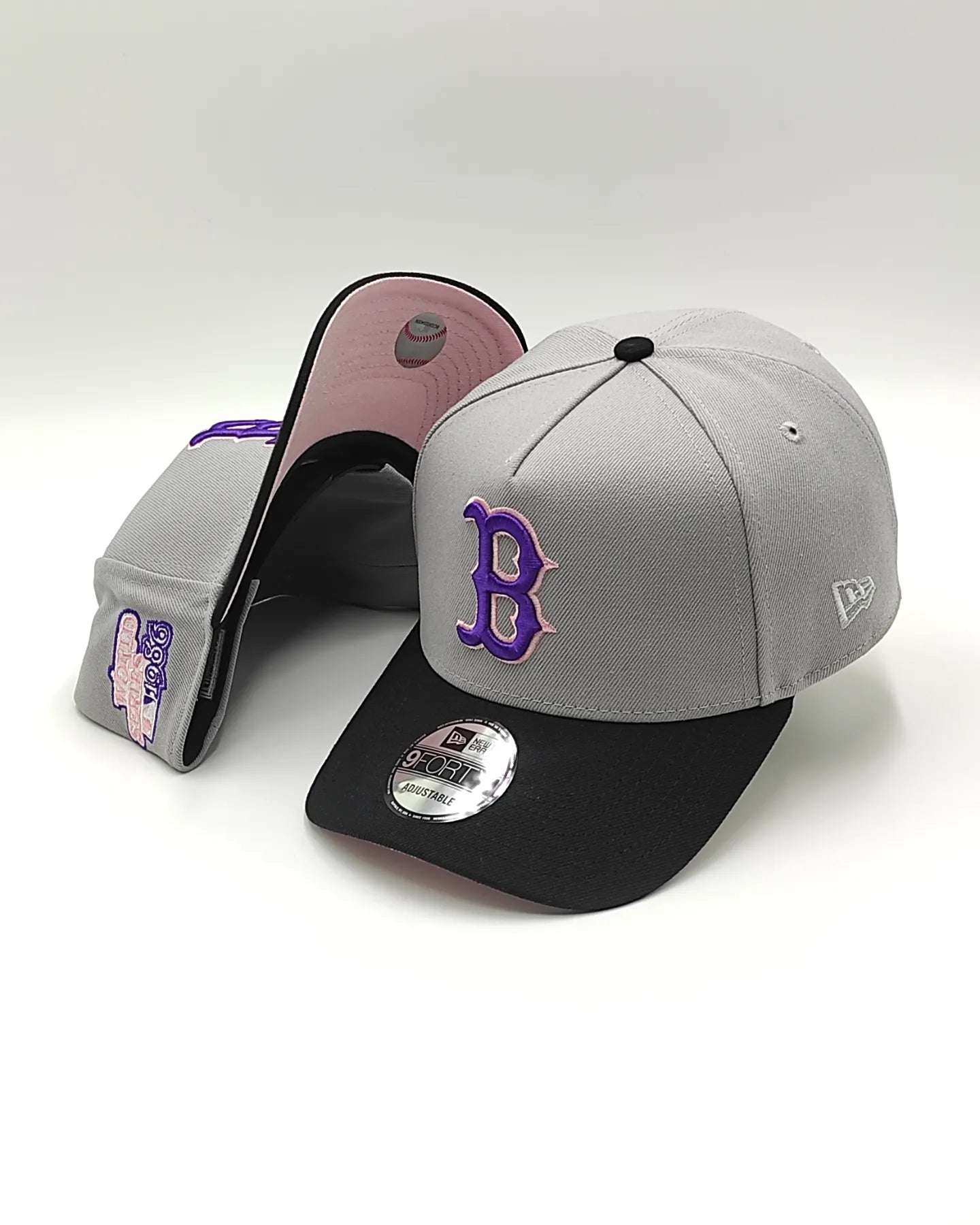 New Era 9Forty A-FRAME Fuji Boston Red Sox 1986 World Series Patch Snapback Hat / Gray Black Pink
