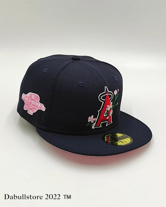 Anaheim Angels New Era Parche lateral Bloom 59Fifty Fitted - Azul marino, rosa, rojo