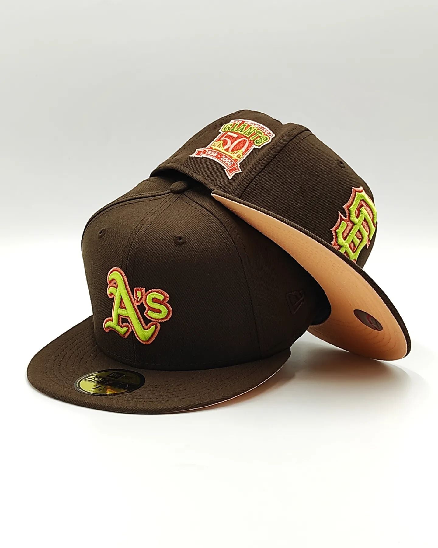 Oakland A's New Era 59fifty Authentic Hat Green with Yellow Bill 7 1/4